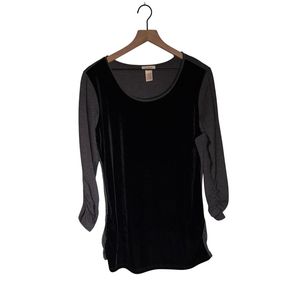 SUNDANCE Dulcet ruched sleeve velvet two tone boho tunic blouse L